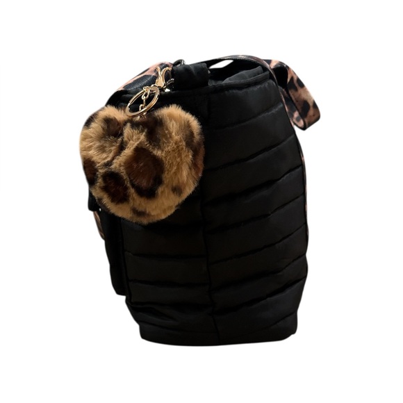 Think Royln Jr Jetset Wingman Black Quilted Bag with Leopard Print Straps - Picture 3 of 9